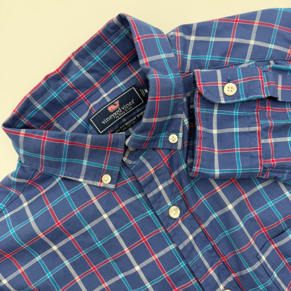 Vineyard Vines Classic Fit Murray Shirt Men's Medium Blue Plaid Button Down